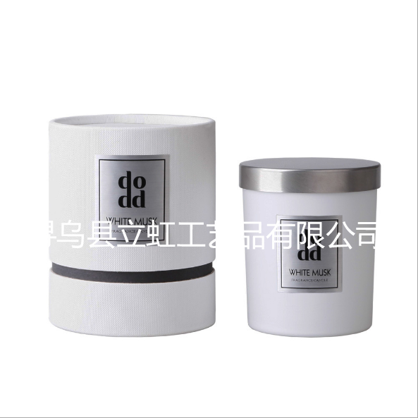 跨境电商白色玻璃杯香薰蜡烛含银色铁盖高档礼品盒