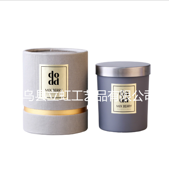 灰色玻璃杯香薰蜡烛含银色铁盖高档礼品盒包装
