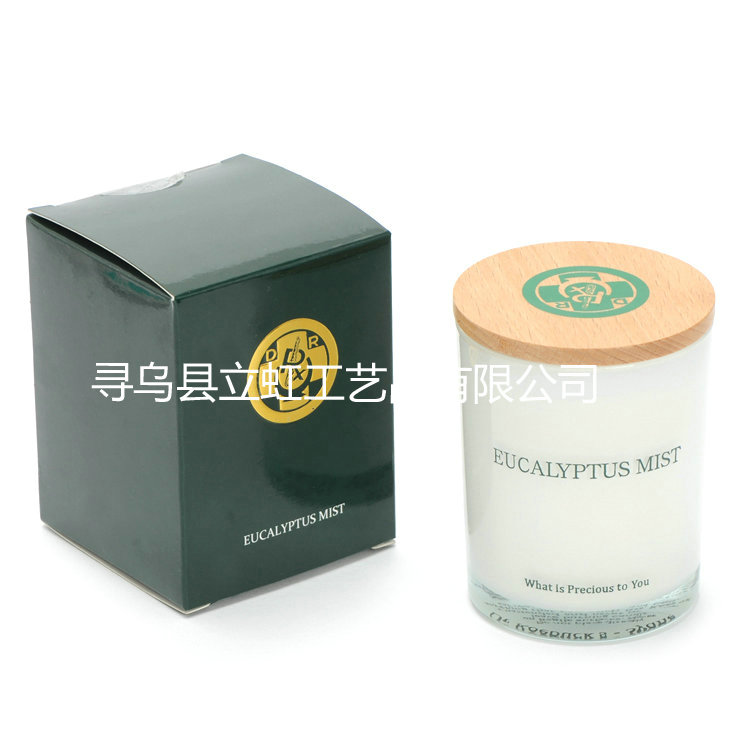 木盖香氛蜡烛白色玻璃杯香薰蜡烛含彩盒