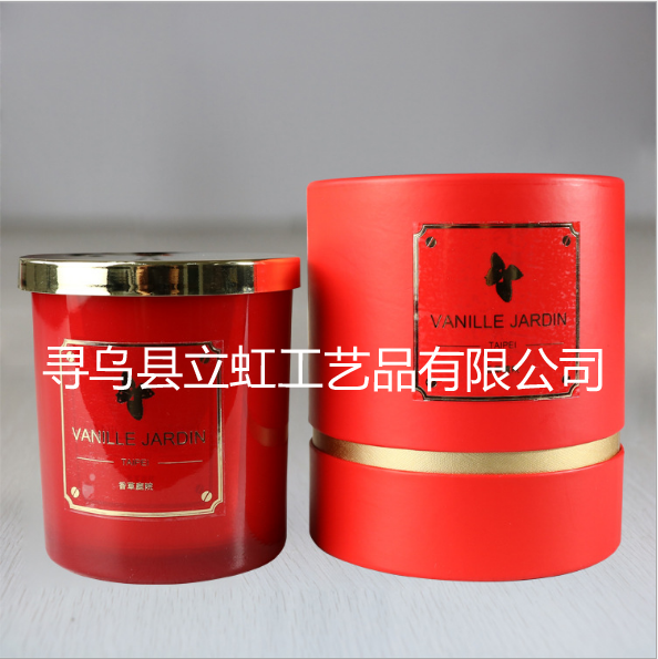 金色铁盖红色玻璃杯香薰蜡烛含高档礼品盒