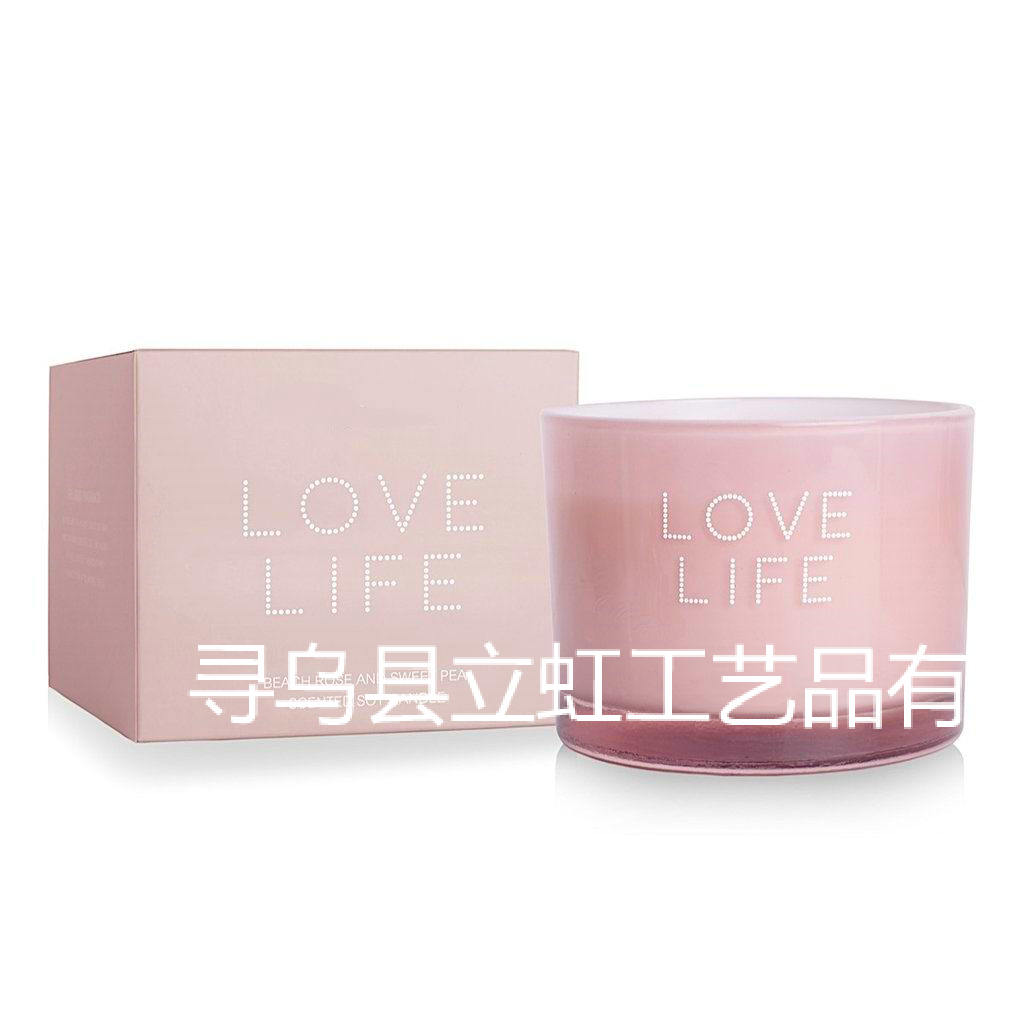 跨境货源粉红色玻璃杯香薰蜡烛 大豆蜡创意伴手礼物香氛蜡烛